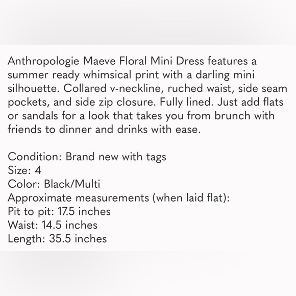 NWT Anthropologie Maeve Floral Mini Dress - Picture 13 of 13